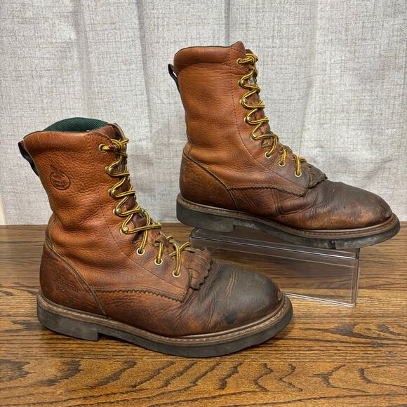 Georgia Boot Farm & Ranch G7013 Men’s 11W Brown Leather Work Boots Logger Kiltie - Picture 1 of 9